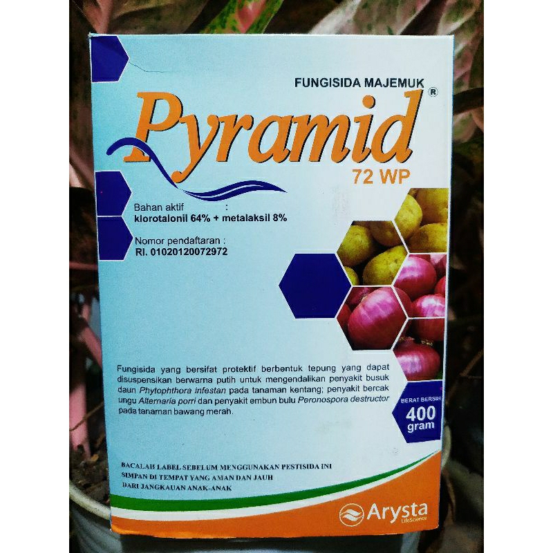 fungisida PYRAMID 400gr untuk bawang merah dan cabai bahan aktif klorotalonil + metalaksil + anti patek cabai