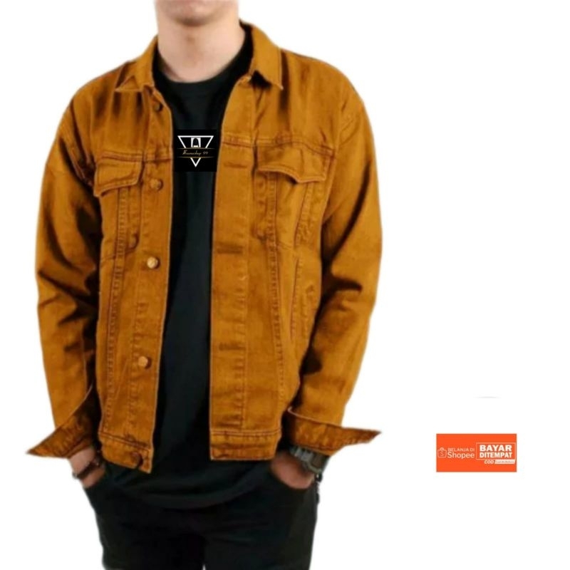 Jaket Jeans Pria Kuning Kunyit M~XXXL.Jacket Denim Cowok Mustrad Tebal Bandung Project.ID