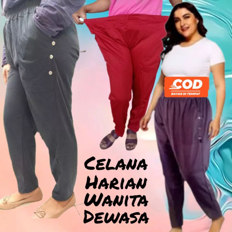 Celana Wanita Panjang Jumbo Harian Bahan Kaos Rumahan Kekinian | Celana Santai Perempuan Panjang | C
