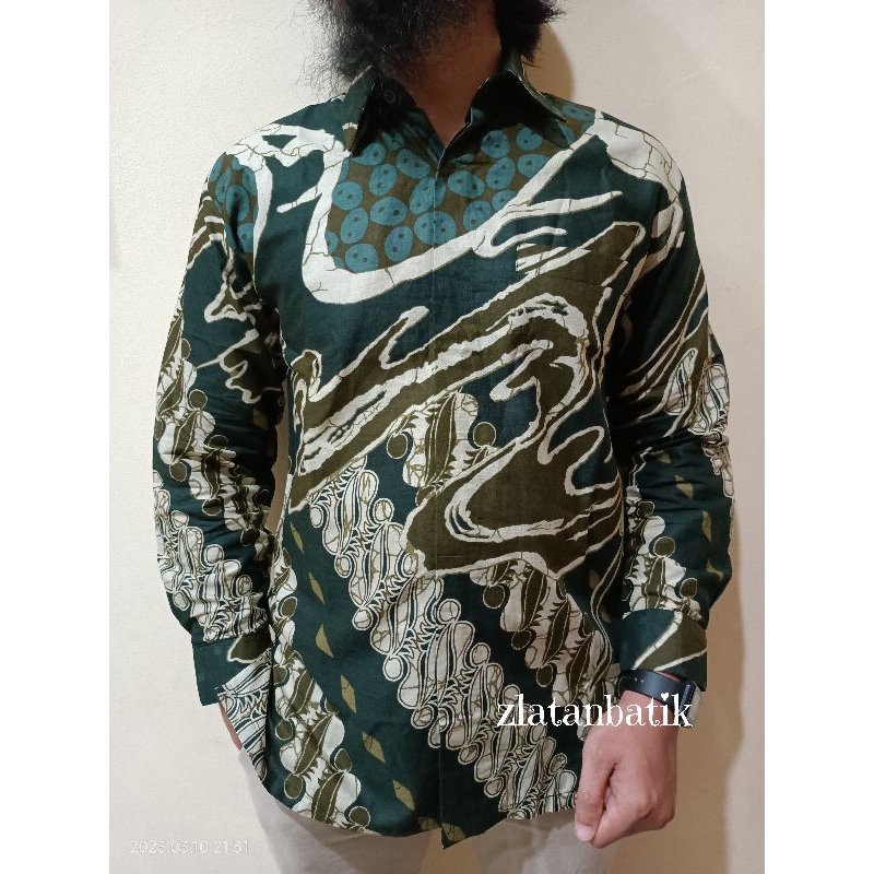Batik Nike Hijau Botol Lengan Panjang Batik Formal Pria + Furring Hero