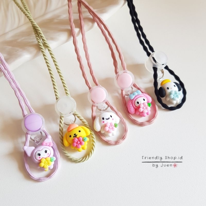 STRAP MASKER ANAK PEREMPUAN - DEWASA PEREMPUAN 2 IN 1 Kuromi - Pochacco - Purin - Melody - Cinamonroll - Kitty - Keroppi - Bunga/ KALUNG MASKER / TALI MASKER / LANYARD MASK STOPER 2IN1