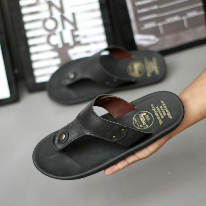 CEVANY CLOVER Black (KULIT ASLI) Sandal Jepit Pria Dewasa Kulit Asli Sendal Casual Santai