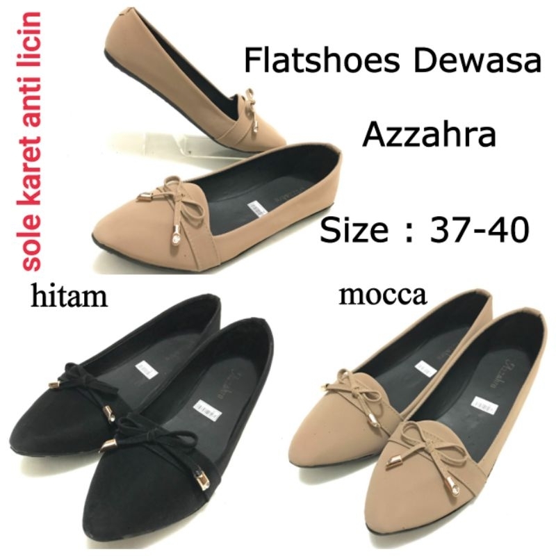 Flat Shoes Dewasa Perempuan 37-40 Sole Karet Hitam Dan Mocca