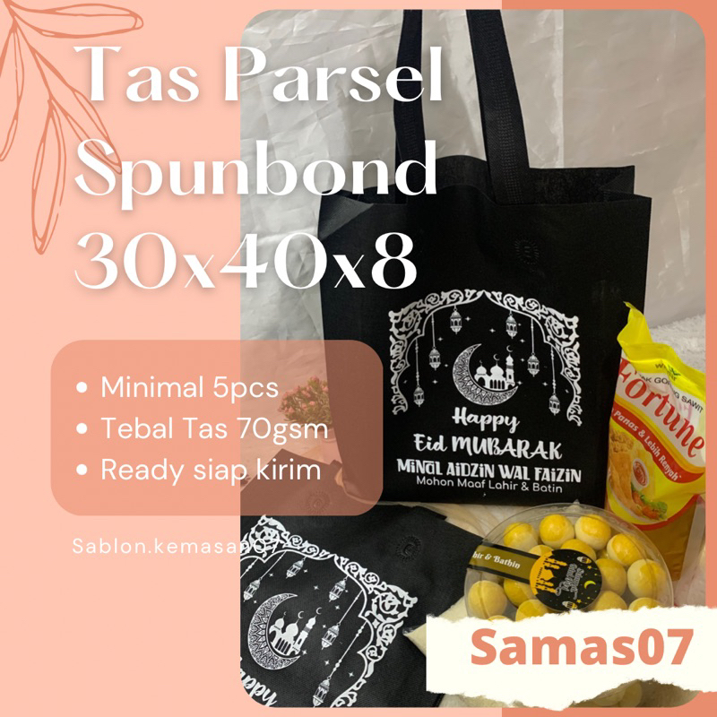 

Tas Parsel Lebaran spunbond ukuran 30x40x8 goodie bag parsel