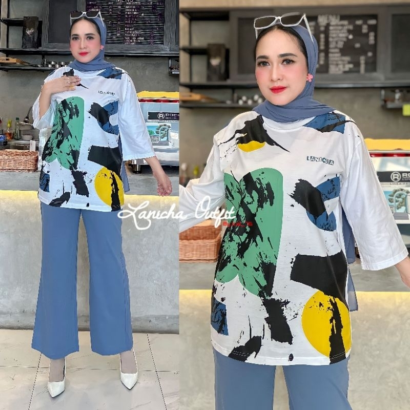 ONE SET KAOS LANICHA TERBARU / SETCEL PREMIUM ORIGINAL LANICHA / SETELAN KAOS WANITA / SET TOP 2023