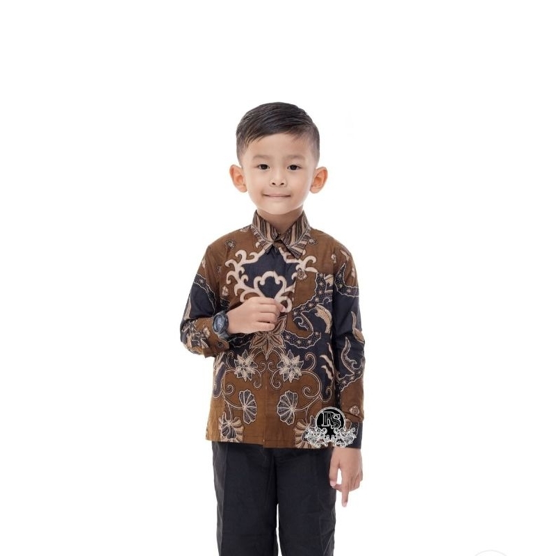 Kemeja Batik Anak Baju Batik Terbaru Katun Halus Couple ayah dan Anak Pernikahan Hajatan Terbaru motif Kenzo Coklat03