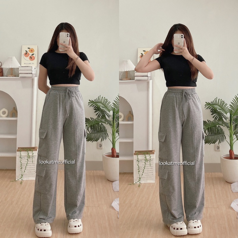 lookatmeofficial - Kelly Cargo Pants - Celana Kulot Kargo Wanita - Loose Cargo Pants