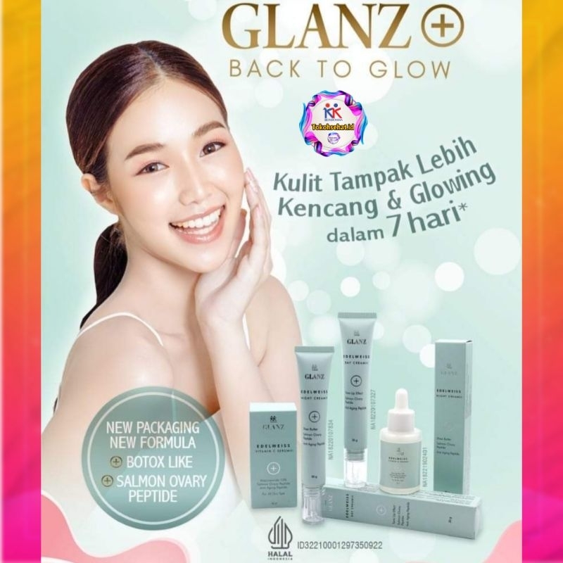 GLANZ+ Skincare Series Extra Salmon Ovary Peptide Anti Aging Peptide Botox Like Peptide Paket Perawatan Wajah Day Cream Night Cream Vitamin C Serum Original KK Indonesia