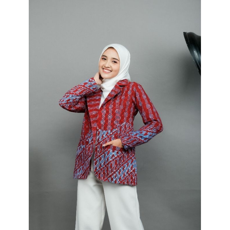 Nadiva blazer batik cap 2 warna full Furing katunbatik kantor