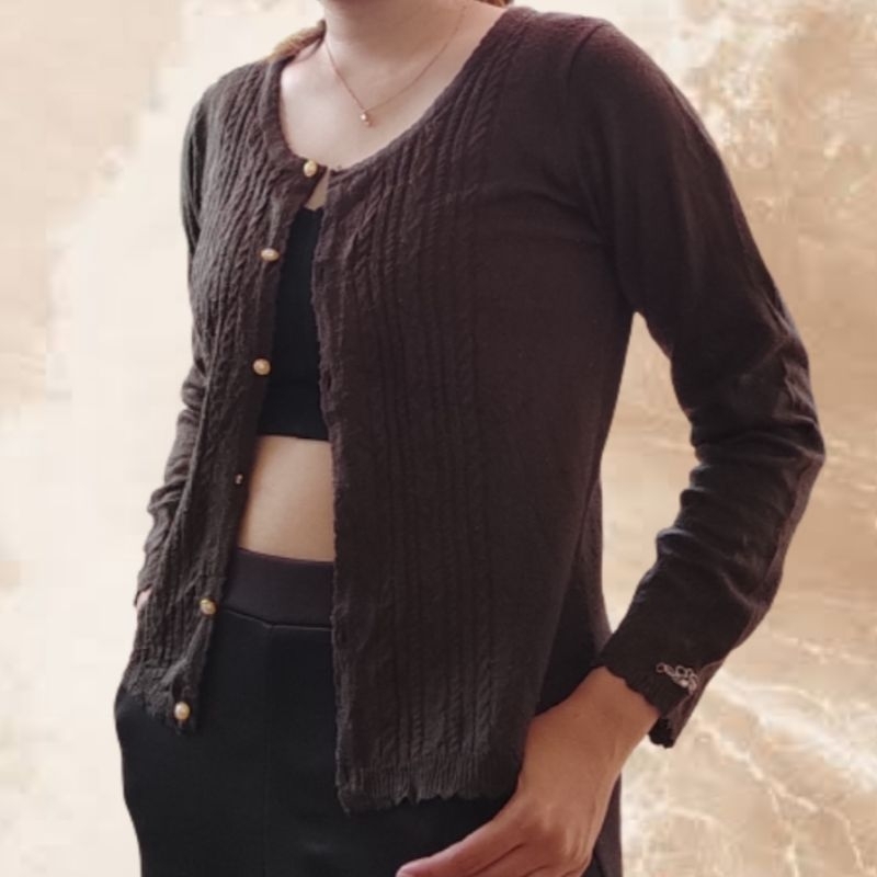 [THRIFT PRELOVED BRANDED LIKE NEW] Cardigan Axes Femme Dark Brown