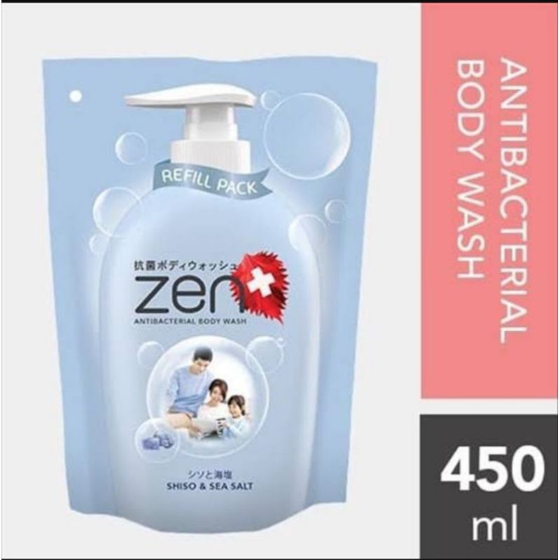 Zen antibacterial bodywash 450ml sabun mandi cair pouch refil 450g