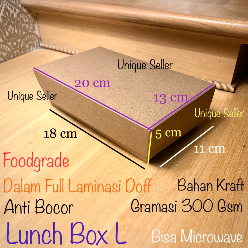 Lunch Box L Uk 18x11x5 Kraft 300 Gsm Laminasi Doff Anti Bocor / Paper Kraft 300 Gram Lunch Box L / Paper Lunch Box L / Brown Kraft Lunch Box L / Lunch Box Coklat L / Kotak Makan Kertas L