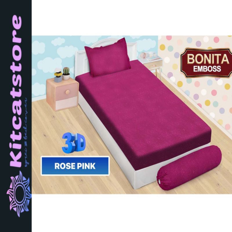 Sprei BONITA Single Flat (120x200) No3 Polos Emboss Terlaris Rose Pink