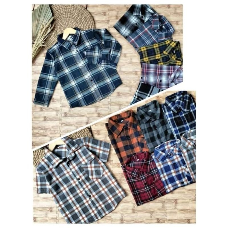 Atasan Kemeja Flanel Anak Kemeja Motif Kotak Kotak Bahan Flanel Usia 3_12 Tahun Baju Kemeja Anak Unisex Lengan Panjang