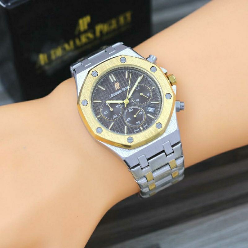 AP CHRONOGRAPH AKTIF JAM TANGAN AUDEM45 P1GUET TERBARU RANTAI STAINLISS PRIA FREE BOX