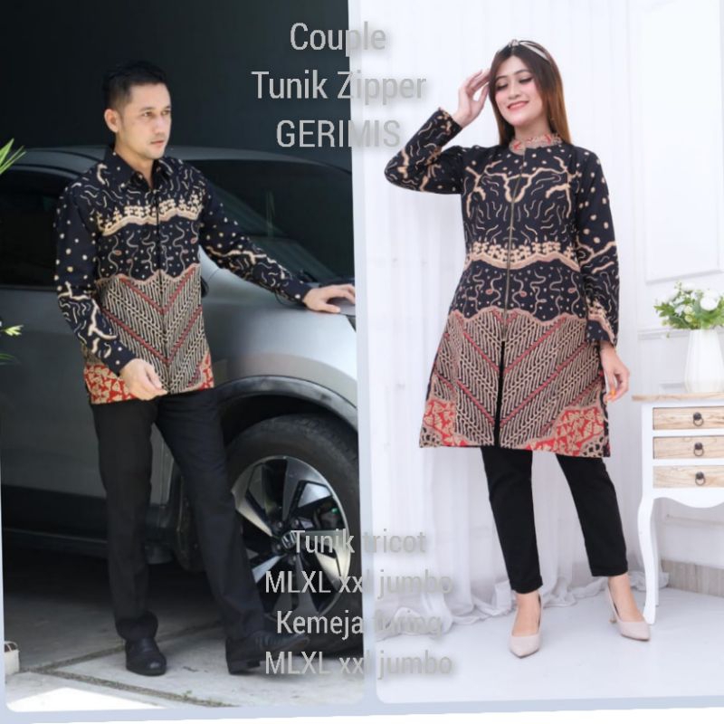 Couple tunik  tricot gerimis  resleting jean batik solo tunik lapis tricot kemeja panjang furing