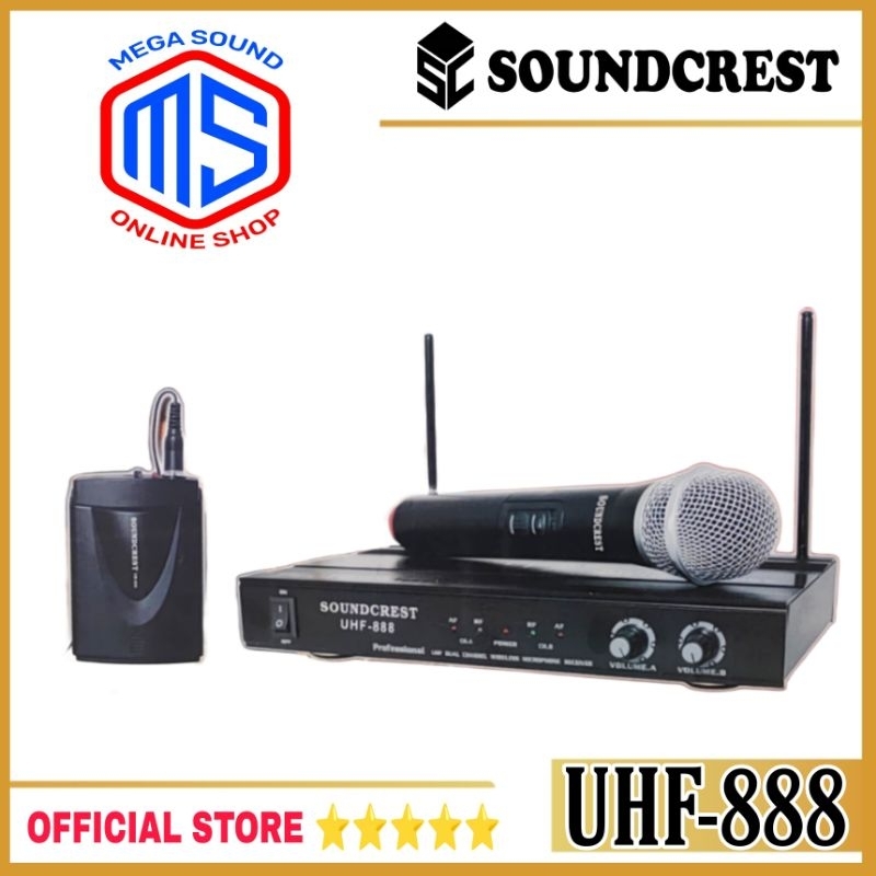 Mic Wireless Clip on + Handle Soundcrest UHF 888