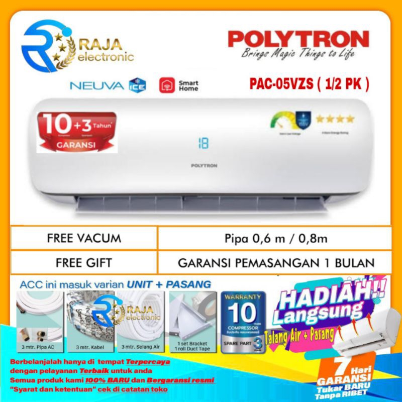 AC POLYTRON 1/2 PK PAC 05VZS  SMART Nueva Pro + Instalasi pemasangan