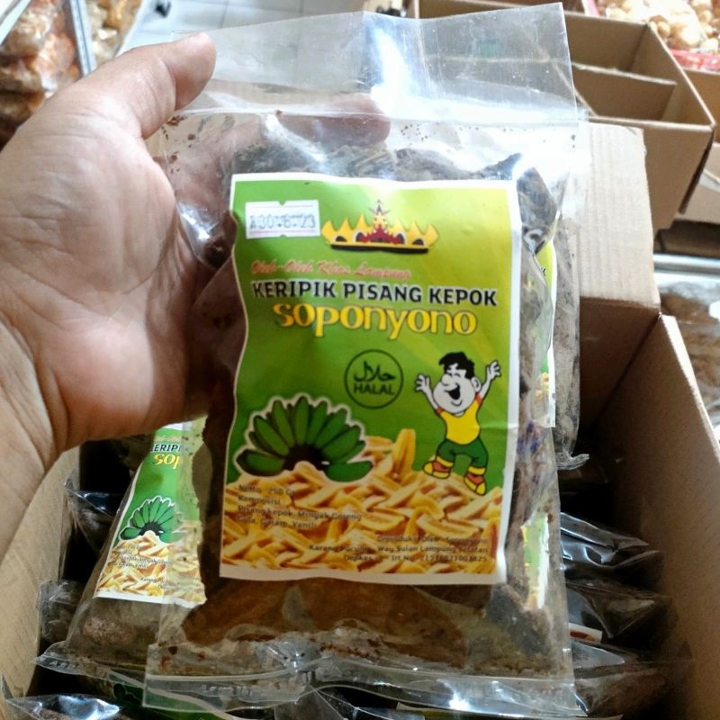

Keripik pisang coklat kepok Lampung Soponyono kemasan pack