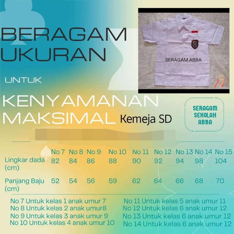 Seragam Sekolah Baju Pendek SD Putih merk ABBA Ready stok