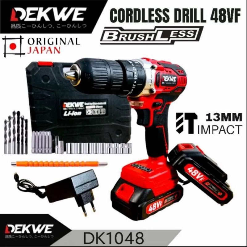 BOR BATERAI  DEKWE DK1048 MESIN BOR BATERAI CORDLESS  IMPACT DRILL BRUSHLESS 48V