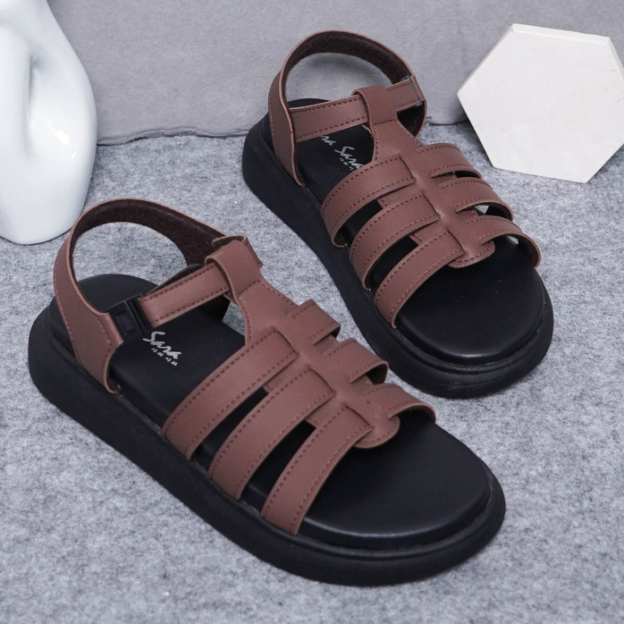 SARASARA YUK - TIFFANY Sepatu Sandal Wanita Silang Size 36 - 40 Sendal Wedges Model dua Tali Strap Belakang Hak Tinggi Sole 3 4 5 cm Bellezza Sara Cewek 37 38 39 40 Warna Brown Coklat Bellezza Kekinian Premium Terbaru Shoes Ori Original Mall Official Stor