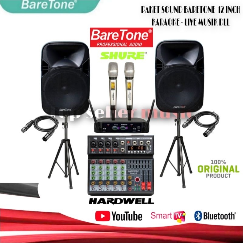 PAKET SOUND KARAOKE RUMAH, CAFE,RESTORAN SPEAKER BARETONE 12 INCH + MIXER DAN MIC WIRELESS