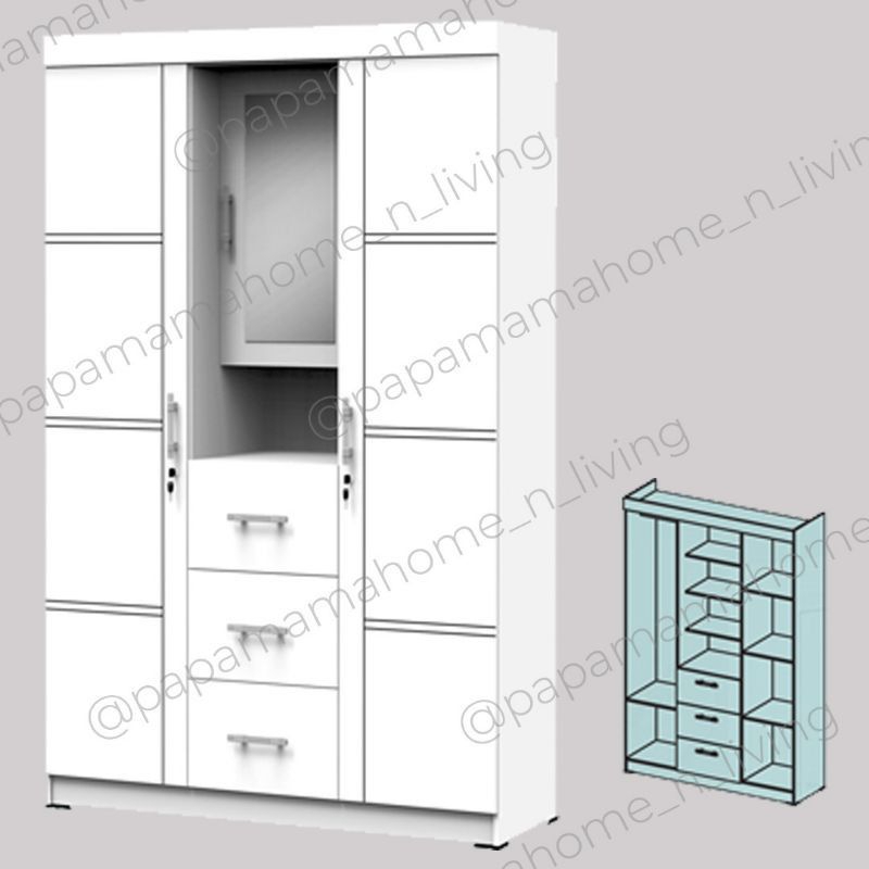 Lemari Pakaian 3Pintu Meja Rias - Lemari Pakaian 3 Pintu Putih - Medan