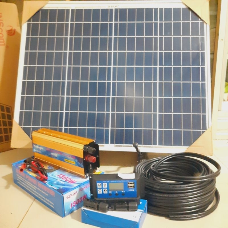 Paket Solar Panel Tenaga Surya 50 Wp Inventer 1500 Watt