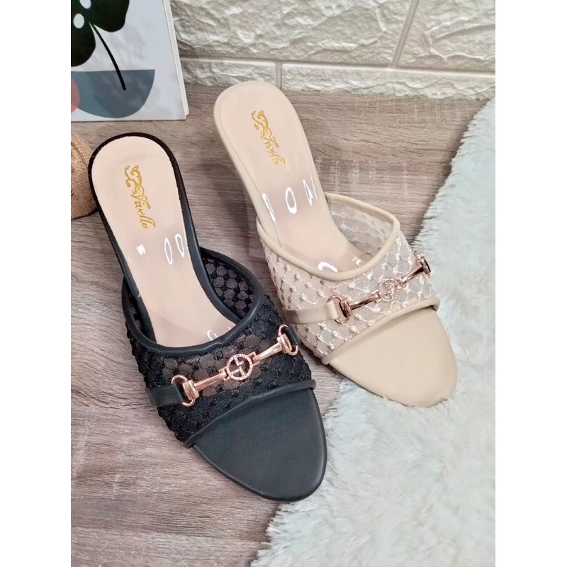 [best seller] Sendal Heels Wanita Terbaru Kekinian Hak Kaca Vivelle 365