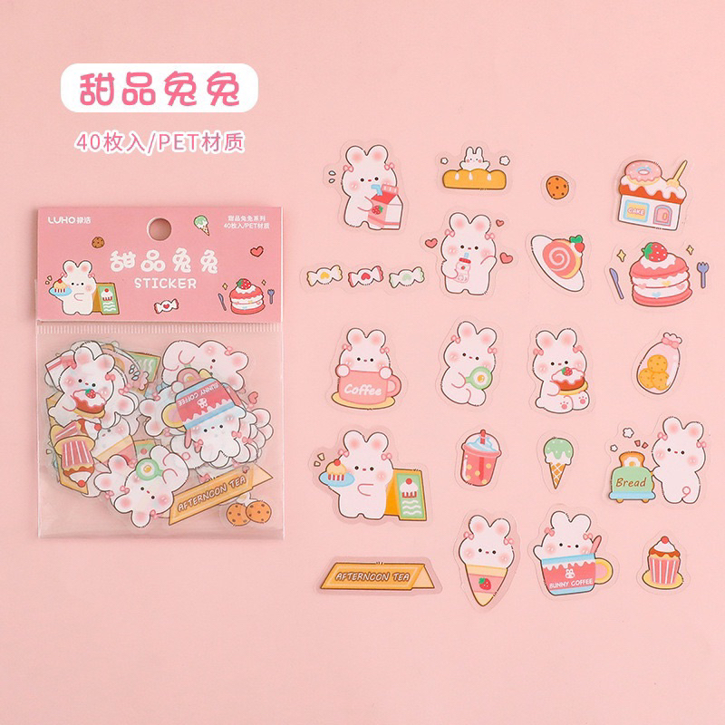 

40 pcs Stiker Pack Stiker Tumbrl Stiker Motif Rabbit Bear cat Sticker DIY Jurnal Scrapbook