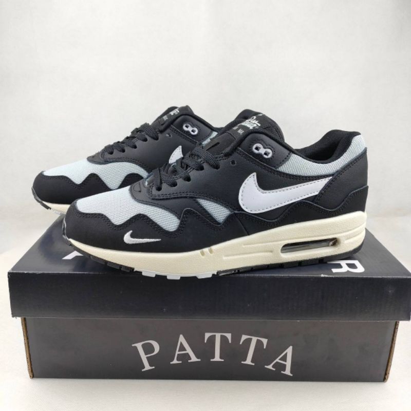 SEPATU NIKE AIRMAX 1 PATTA BLACK GREY PREMIUM ORIGINAL QUALITY