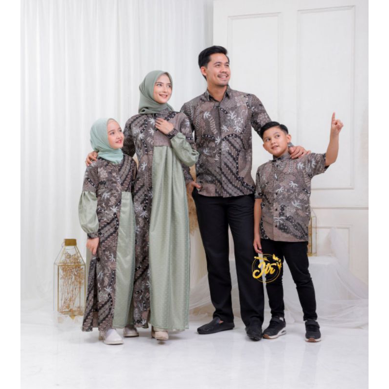 Batik Gamis Couple batik keluarga couple warna sage gamis ibu gamis anak kemeja anak batik kombinasi