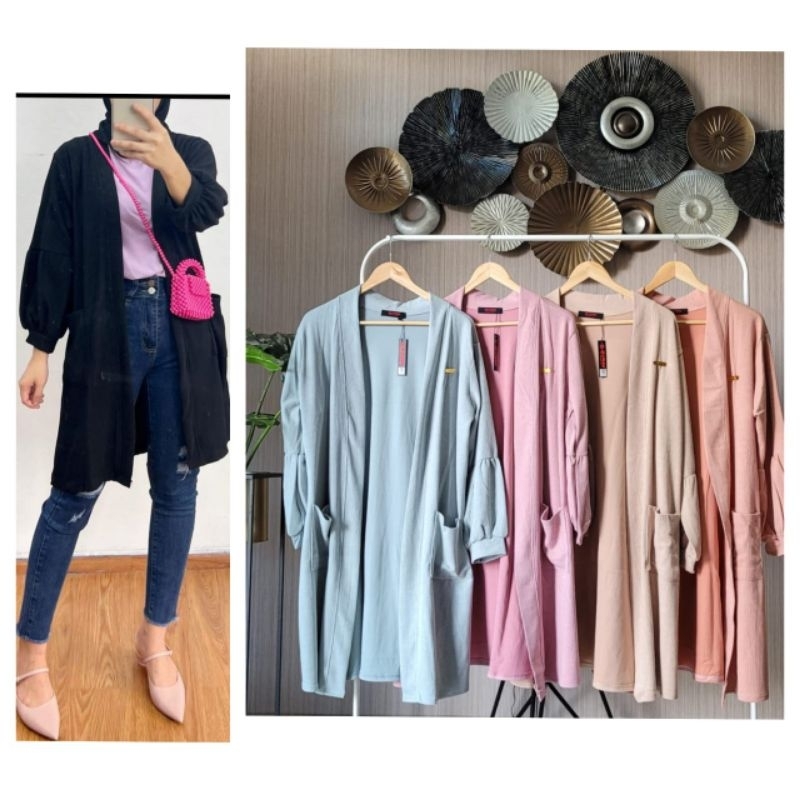 Long Cardi Knit Mango Import Lengan Balon Jvn // Long Cardi Jumbo Free Size // Outer Cardigan Knit Tebal