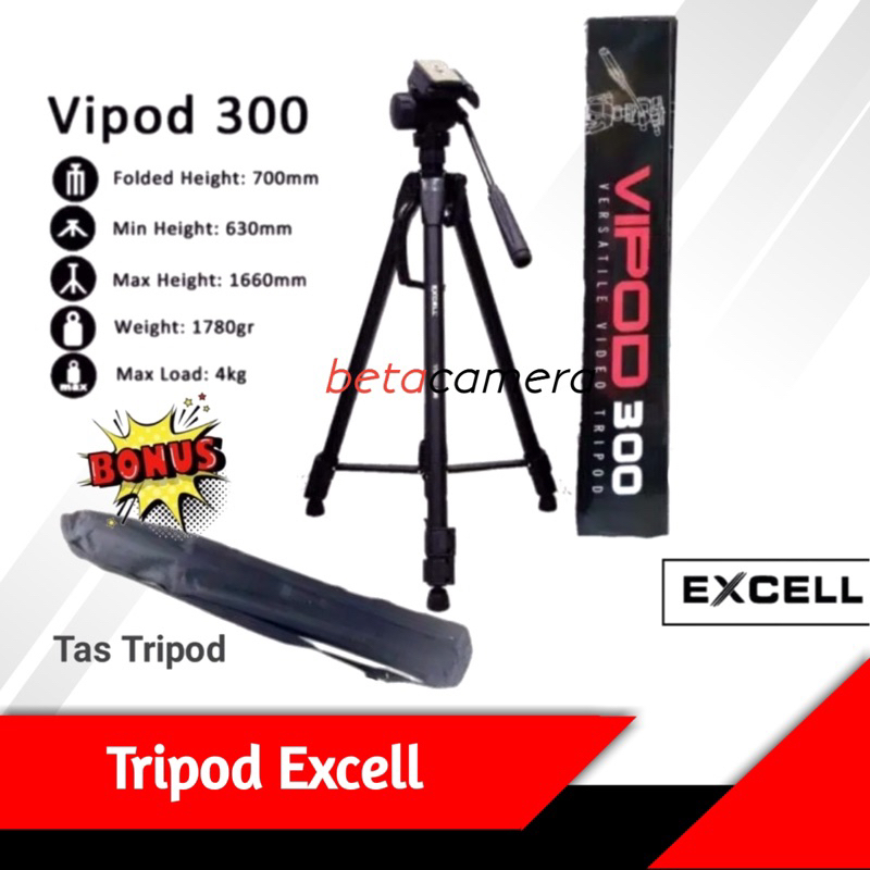 Tripod Excell Vipod 300 With Penhead + Bag / Tripod Kamera Besar