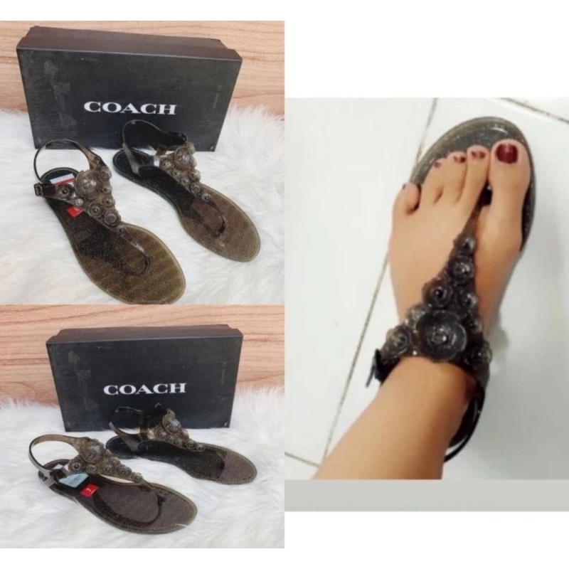 Sepatu Sandal Coach Authentic Original Tea Rose Black Jelly Size 7 & 8