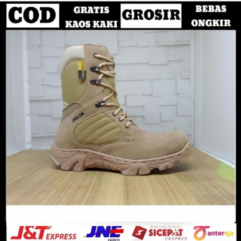 sepatu gunung safety ujung besi terlaris termurah delta 8inc cream pol pp kerja lapangan