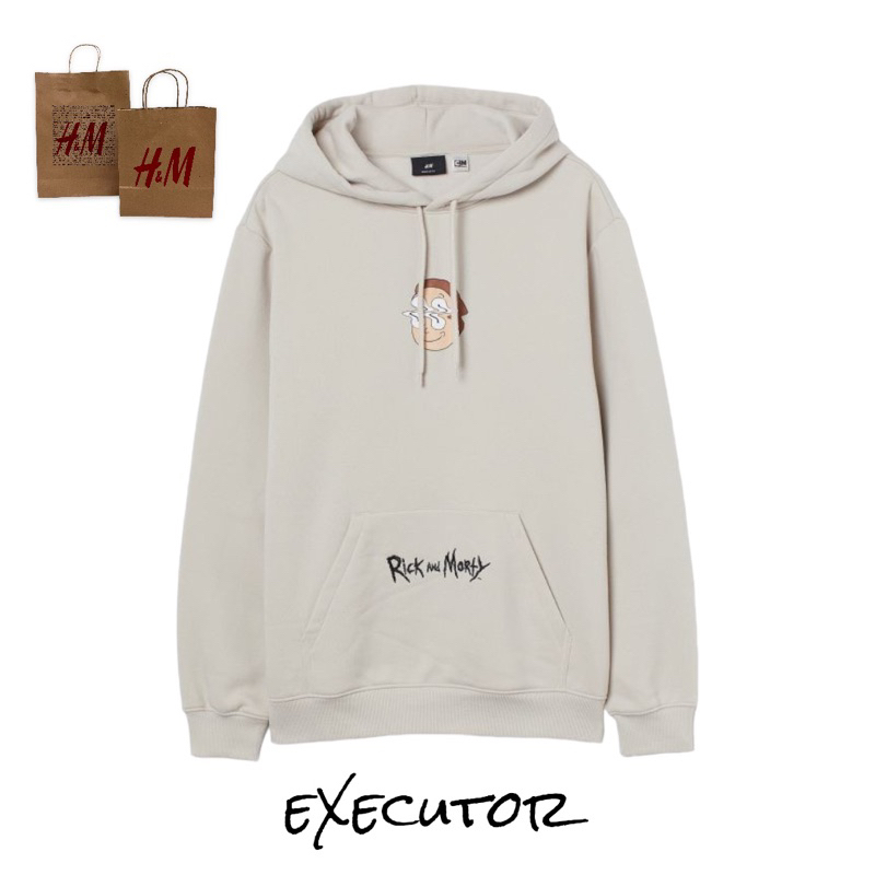 ( 8.8 ) Hoodie H&amp;M Unisex Sablon Rick and Morthy Cream, Flecee Katun Lembut Tebal, Free Papperbag