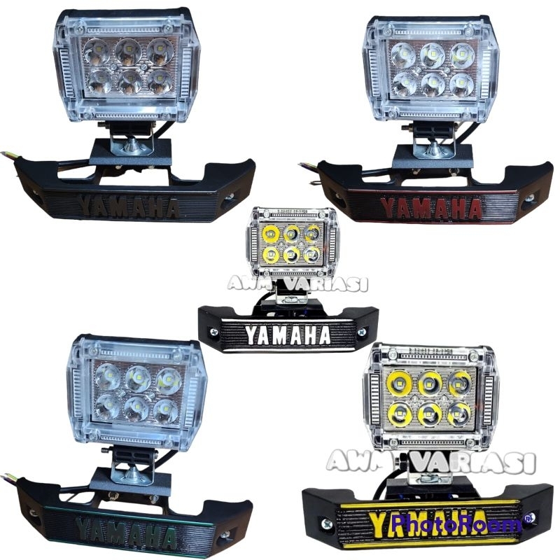 [PAKET] Lampu Depan LED 6 Mata Red+Bleu 4594 Plus Breket Kumis Motor Yamaha RX King