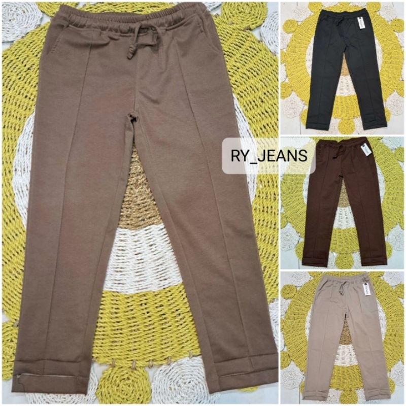 Celana jumbo wanita baggy pants pinggang karet rip melar celana panjang