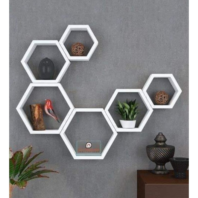 Rak Ambalan Hexagonal 1 set - rak dinding- - rak tempel - rak buku - rak bunga - rak mainan - hiasan