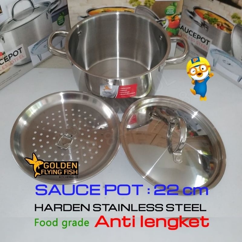 Panci Kukus 3 in 1 Sauce Pot 22 cm Golden Flying Fish