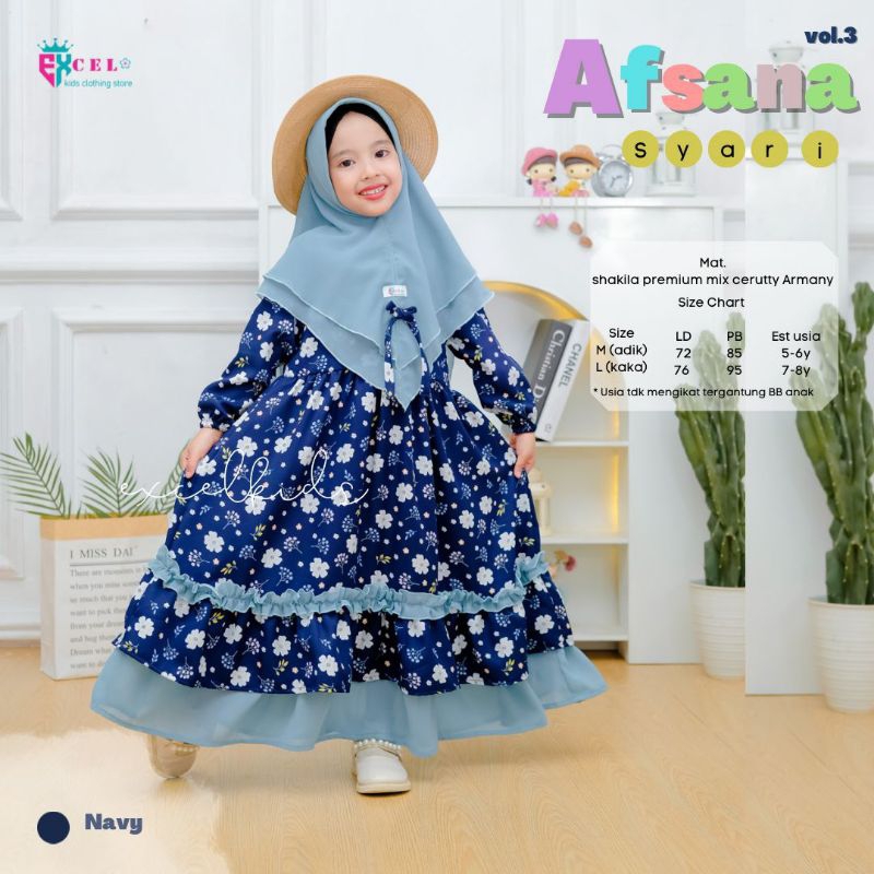 AFSANA SYARI/GAMIS ANAK PEREMPUAN/DRESS ANAK PEREMPUAN BY EXCEL