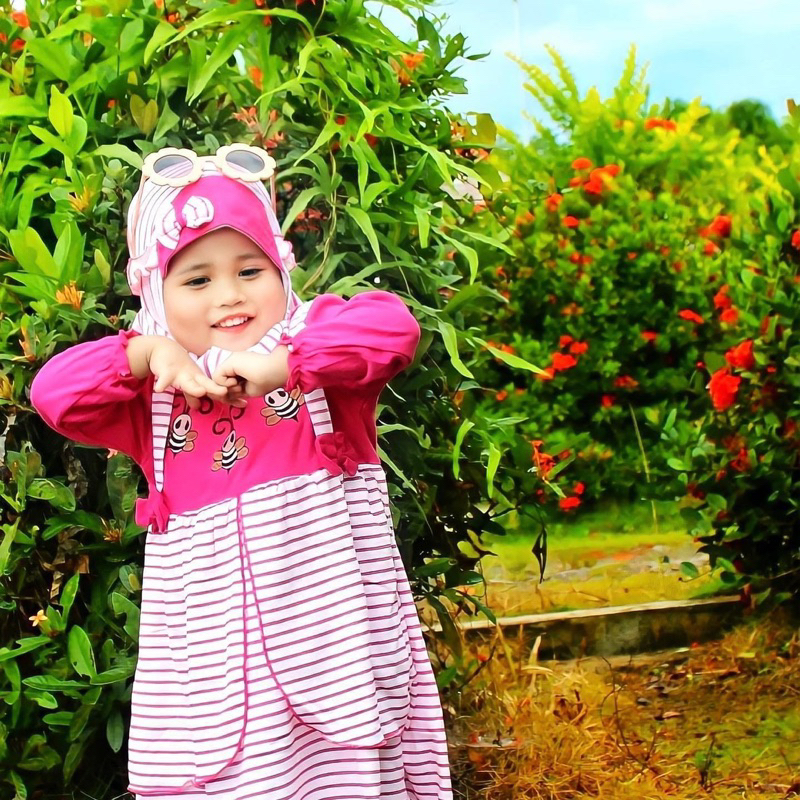 100% cotton lembut gamis LITTLE BEE / SWEETY OWL MOSLEM Setelan Baju Muslim Hijab Lucu Fashion Anak Bayi Perempuan Cewek Terlaris