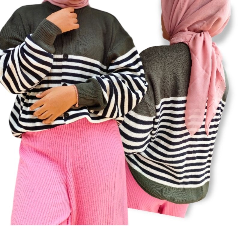 Sweedy Stripe 3 in 1 Sweater Cardigan Knit Oversize Rajut Jumbo