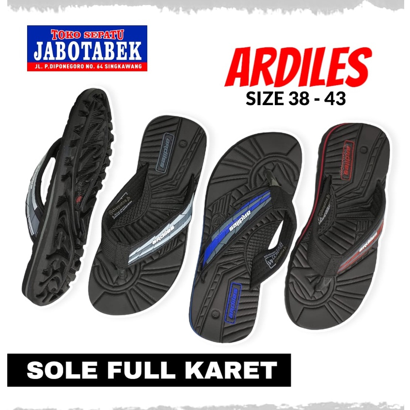 [COD] Sandal jepit cowok casual santai full karet ARDILES size 38 39 40 41 42 43 hitam merah simple 
