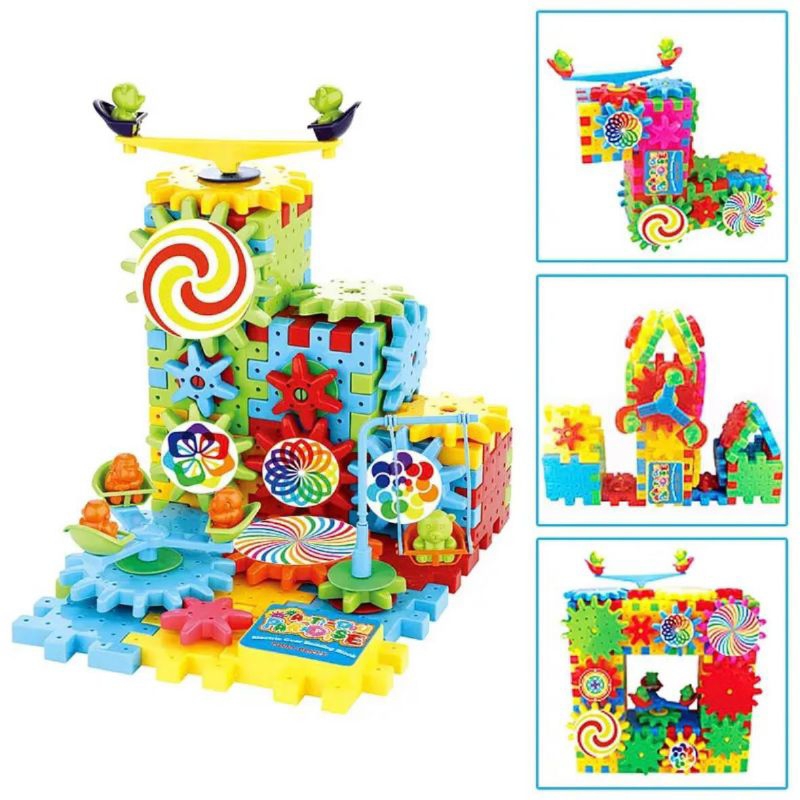 Building Blocks Gears Puzzle Bricks DIY Mainan Susun Blok Putar Elektrik