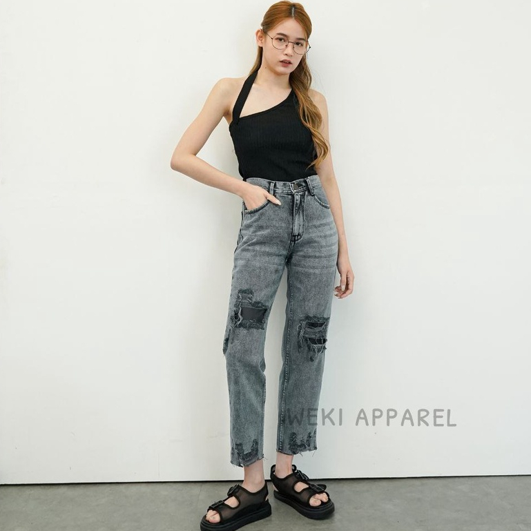 Weki Celana Jeans Boyfriend Ripped Rossie With Furing