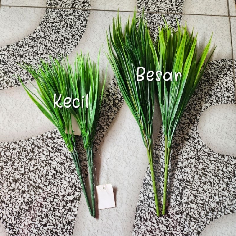 Bunga Rumput 7 cabang Hijau / Daun Rumput Artificial Plastik [ TANPA POT ]