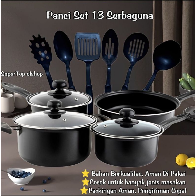 Cookware Panci Set Wajan Penggorengan Spatula Set isi 13Pcs⭐SuperTop.olshop⭐